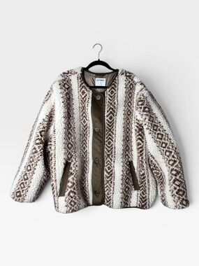 Old Navy Sherpa Jacket Size 2X Brown Button Up Cozy Fall Winter‎ (E)